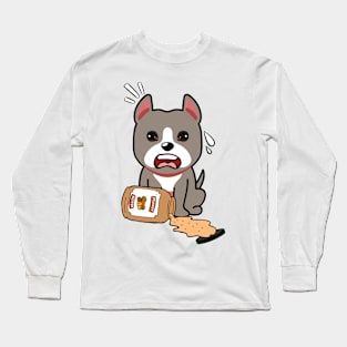 Cute Grey Dog spilled a jar of peanut butter Long Sleeve T-Shirt